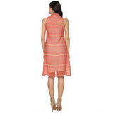 Orange printed polyester sleeveless dress above knee for women