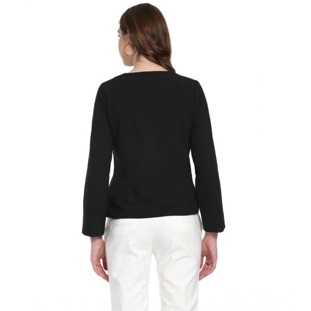 Black polyester diagonal cut long sleeve blazer for women, professional business attire