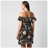 Women's floral cold shoulder dress with cutouts above knee