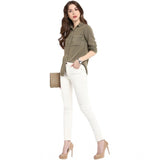 Olive green rayon solid long sleeves shirt for women, standard length style