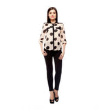 Peach polyester polka roll-up sleeve standard length shirt for women, casual wear with adjustable sleeves