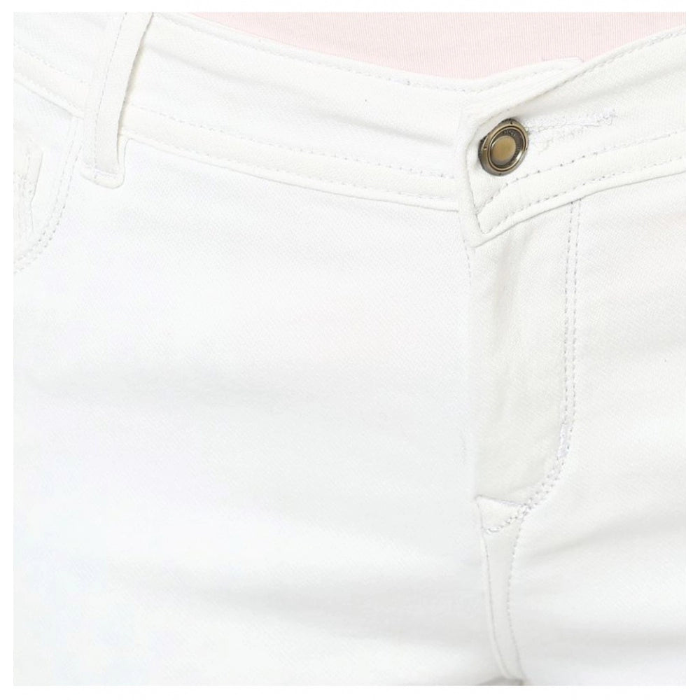 White denim solid buttoned jeans for women, ideal for casual wear