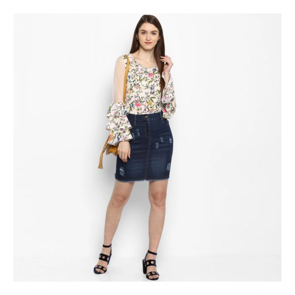 Blue denim distressed buttoned skirt - vintage, versatile wardrobe staple