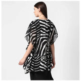 Black polyester printed short sleeve shrug with v-neck, featuring intricate pattern design for women's casual wear