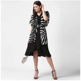 Black polyester printed short sleeve shrug with V-neck, patterned design for women's fashion