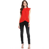 Red cotton lace embellished cap sleeve top for women - fashionable clothing on mannequin