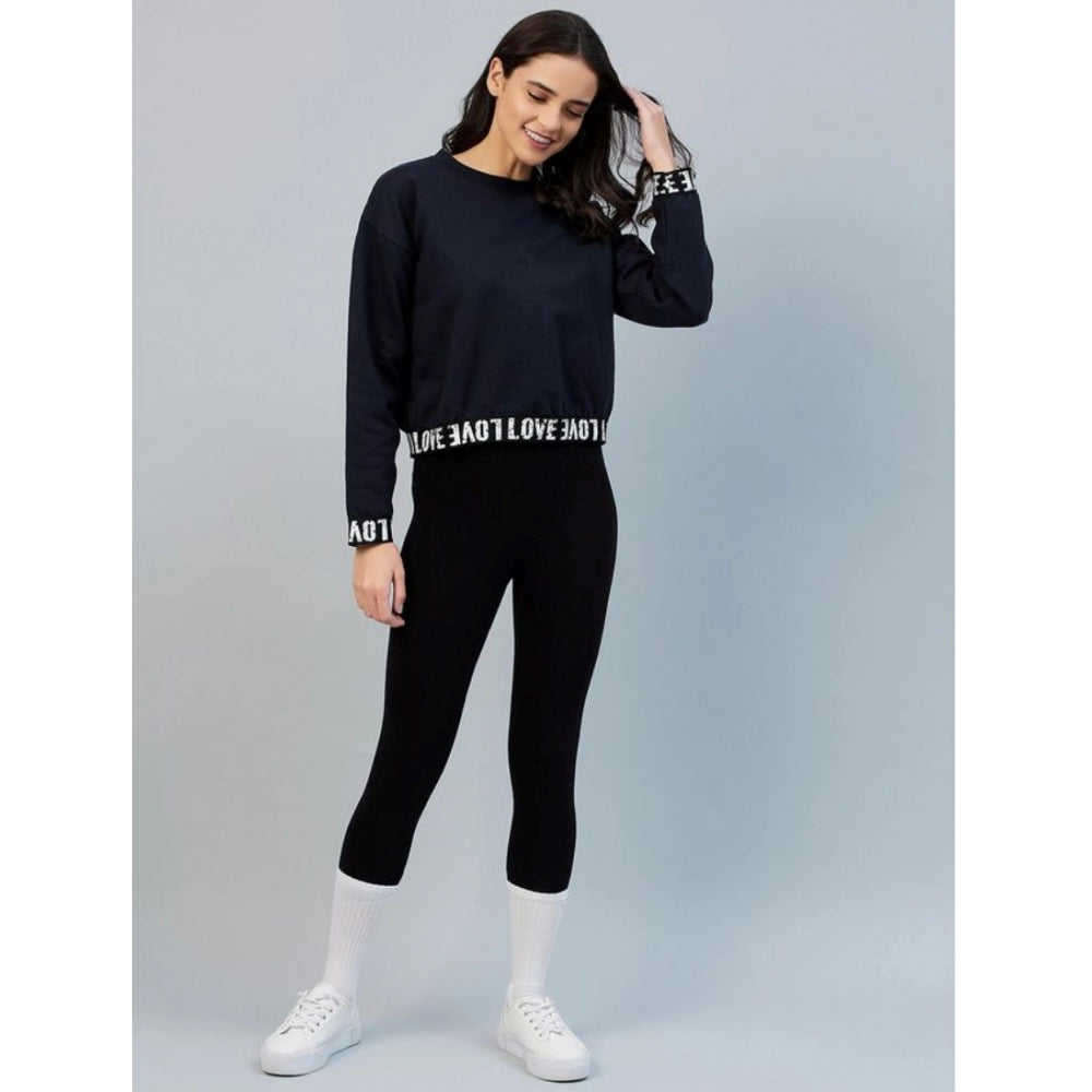 Navy fleece women's long-sleeve solid sweatshirt for casual comfort
