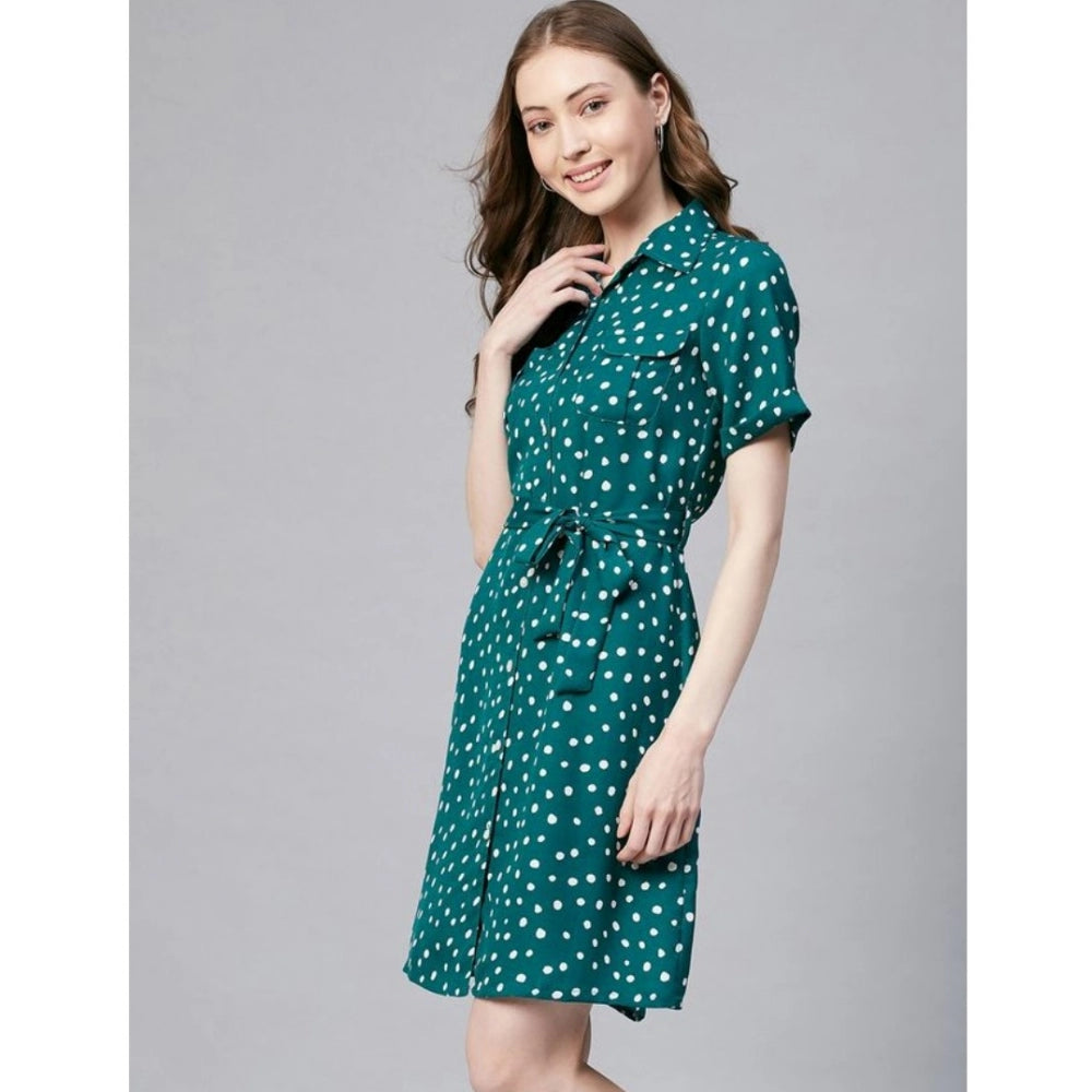 Women's blue polka dot dress with short sleeves