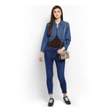 Blue denim solid 3/4th sleeves shrug for women's casual wear