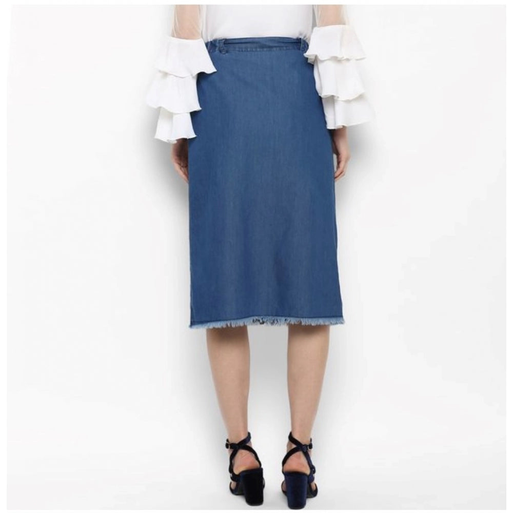 Blue denim washed buttoned skirt for women, ideal for casual wear