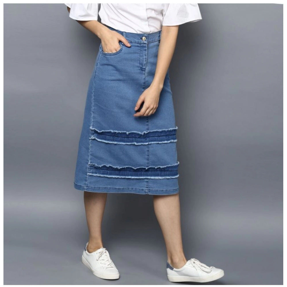 Blue denim washed buttoned skirt for women, casual yet stylish fashion accessory