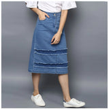 Blue denim washed buttoned skirt for women, casual yet stylish fashion accessory
