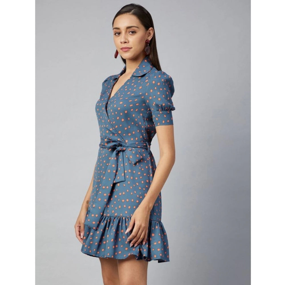 Grey coral above knee womens short sleeve dress with polyester fabric