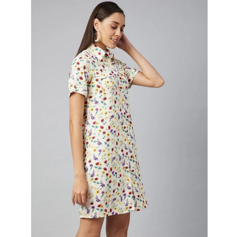 Multicolor floral pattern polyester dress, above knee length, short sleeves