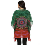 Green & multicolor polyester printed kaftan sleeve shrug for women, vibrant pattern detail
