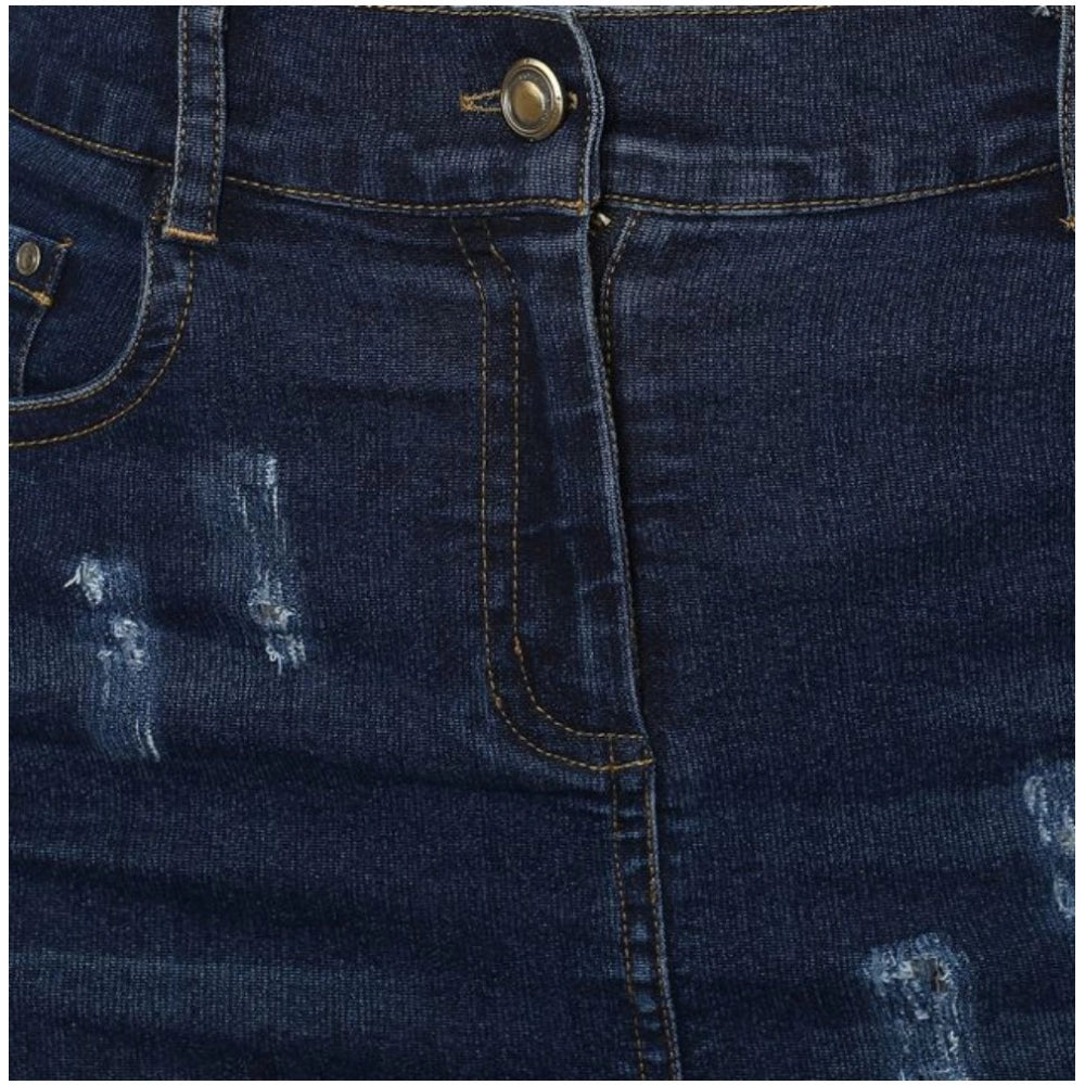 Blue denim distressed buttoned skirt, casual women's fashion accessory for spring-summer wardrobe