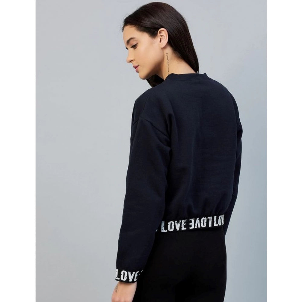 Navy fleece women's long-sleeve solid sweatshirt, warm and cozy winter wear