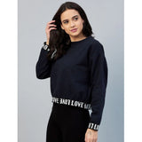 Navy fleece women's long-sleeved solid sweatshirt, cozy for casual wear