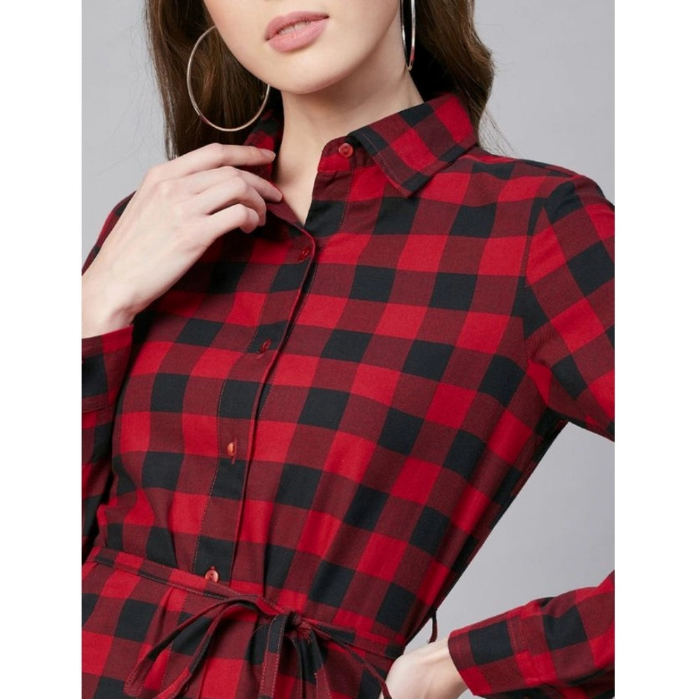 Red and black plaid long sleeve women's dress