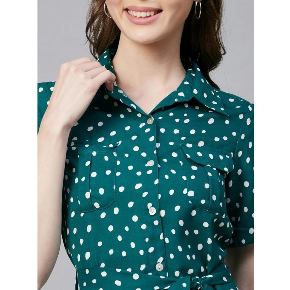 Women's short sleeve dress in blue with white polka dots