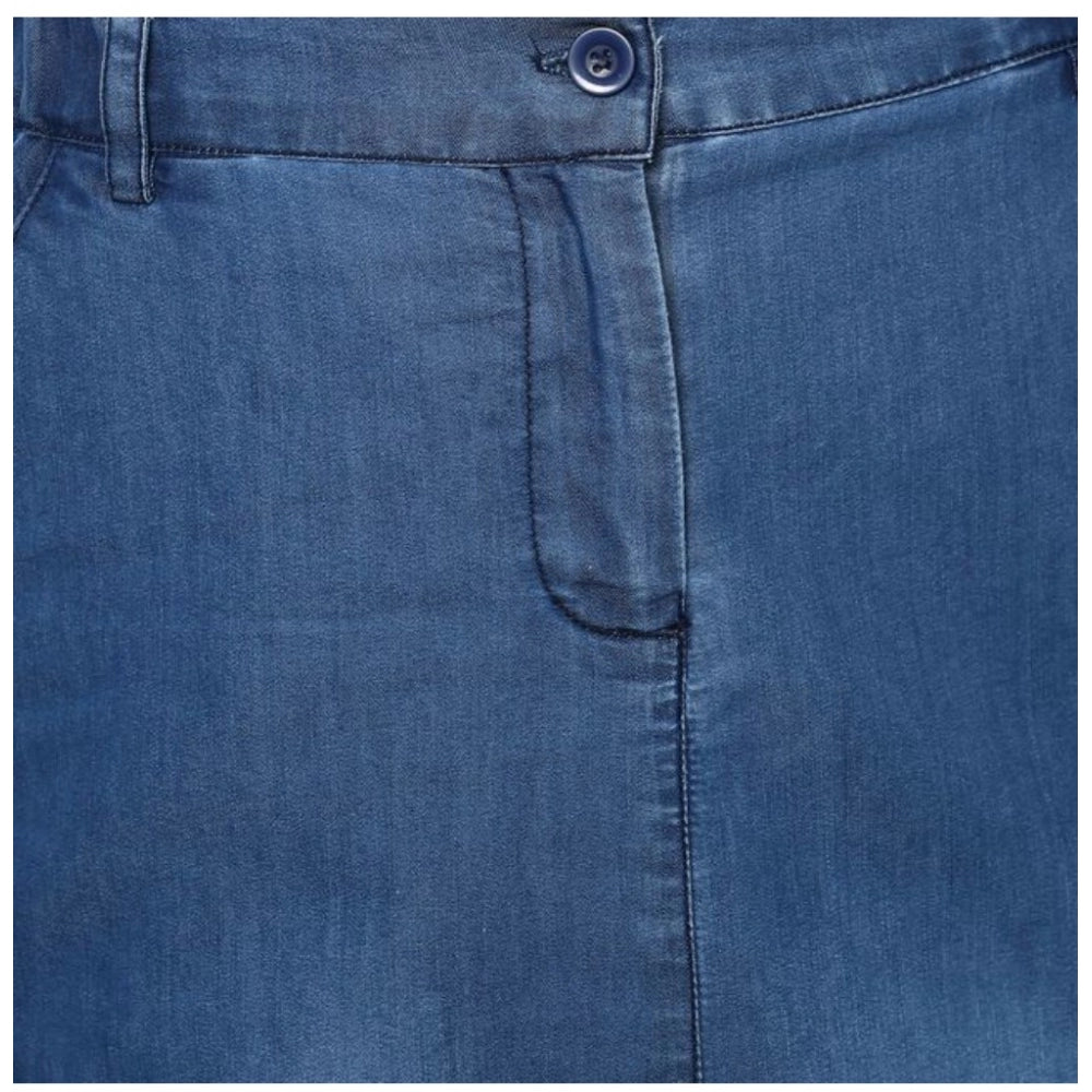 Blue denim washed buttoned skirt for women, ideal for casual outfits