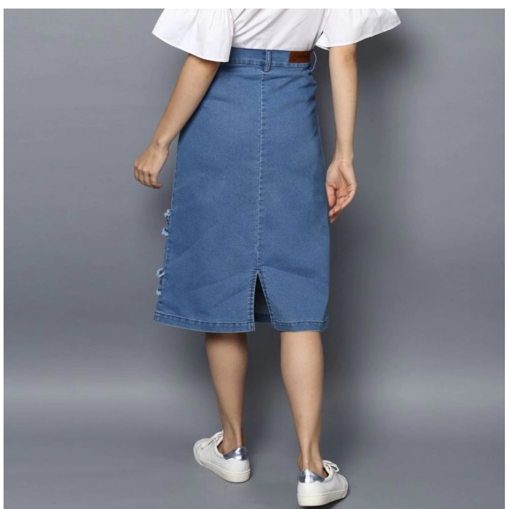 Blue denim washed buttoned skirt for women, casual, versatile style