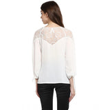 White polyester georgette self-design 3/4 sleeves regular top, round neck style