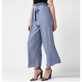 Blue polyester striped elasticated trousers for women - fashionable, versatile workout or lounge wear