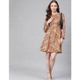 Rust polyester long sleeves above knee dress