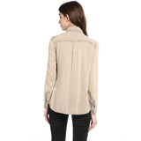 Beige rayon long sleeve standard length shirt - women's solid style clothing for casual wear