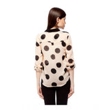 Peach polyester polka roll-up sleeve standard length shirt for women, casual wear with adjustable sleeves
