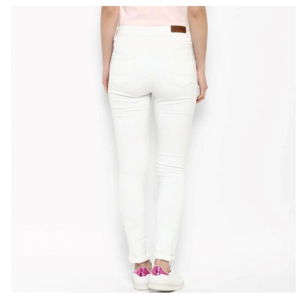 White denim solid buttoned jeans for women, perfect for a casual look