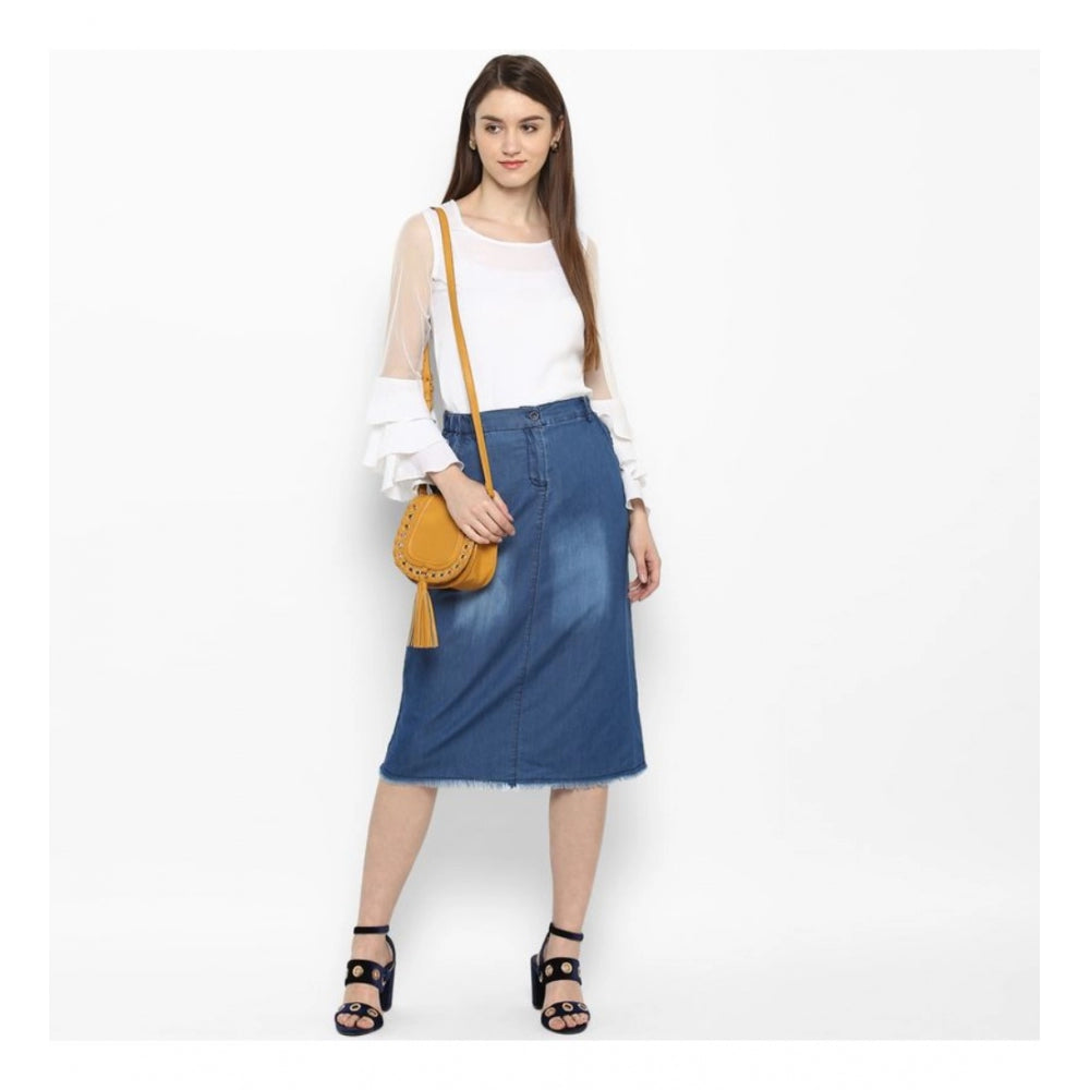 Blue denim washed buttoned skirt for women - casual denim skirt with button waistband, perfect for everyday wear