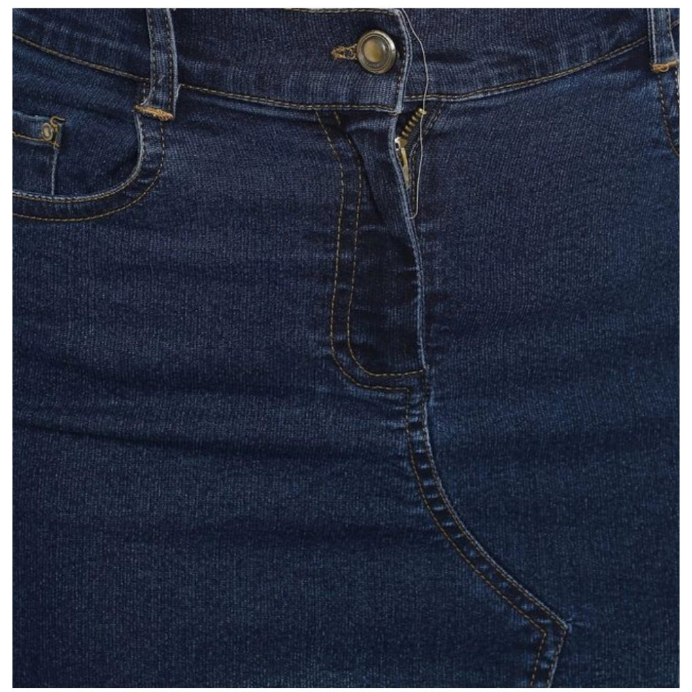 Blue denim stitching pattern buttoned skirt for women