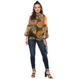 Mustard & Olive polyester balloon sleeve top with floral print for women