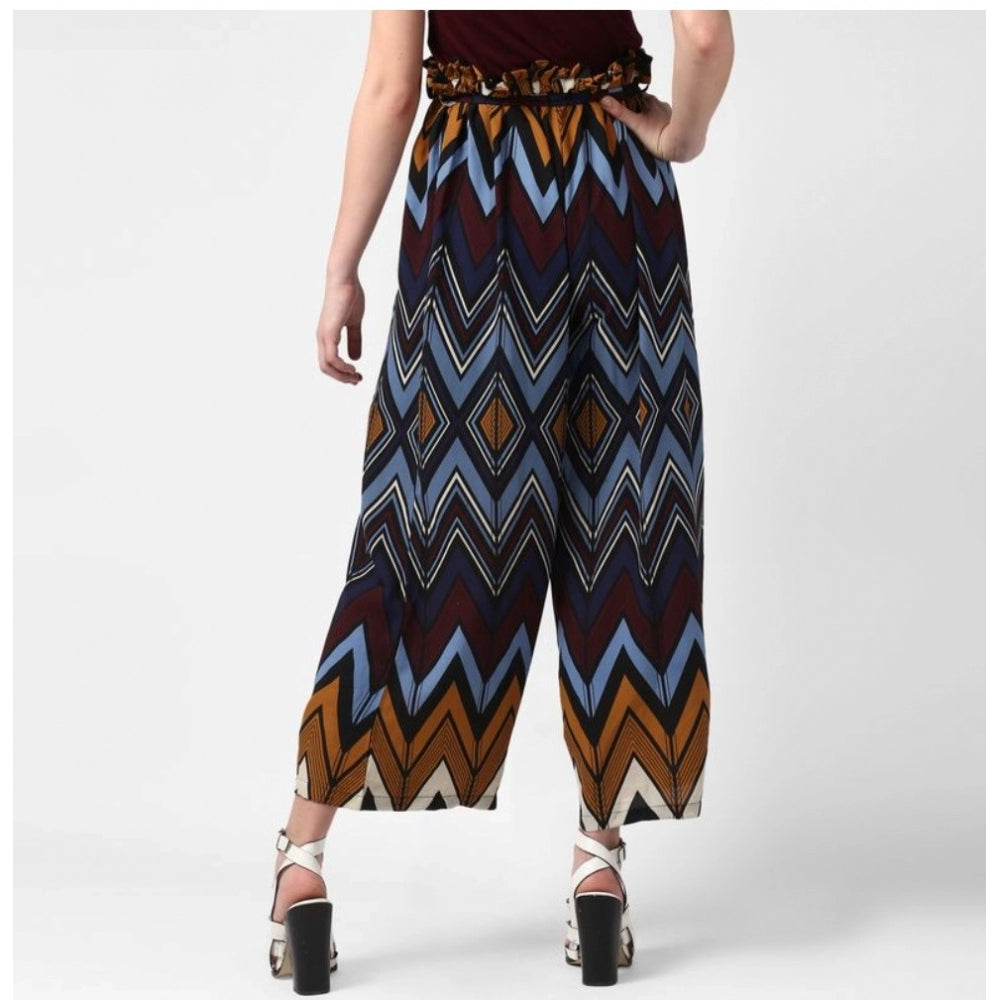 Multicolor polyester chevron elasticated trousers for women, vibrant chevron pattern