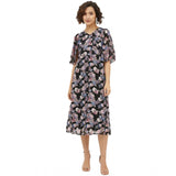 Womens multi-colored polyester cap sleeved calflength dress with chain print