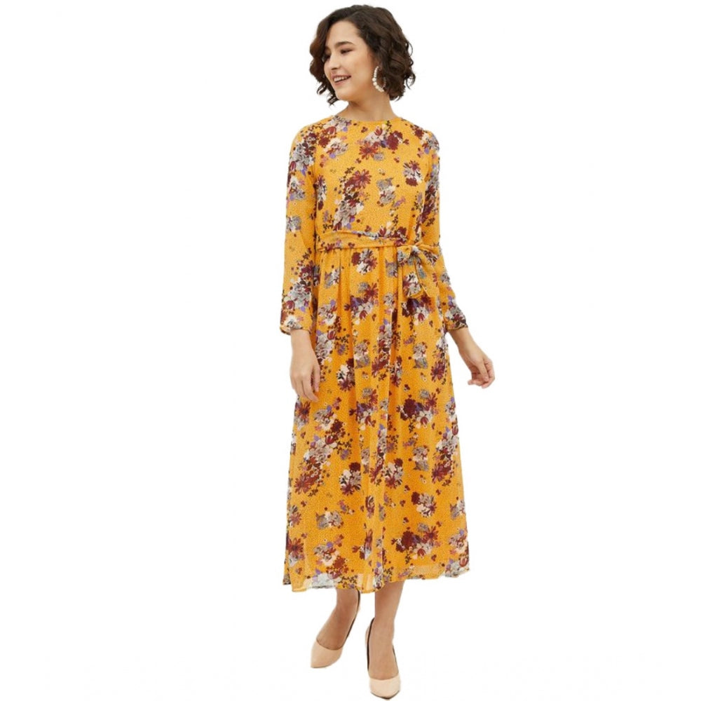 Womens long sleeve calflength floral print dress