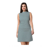 Women's Polyester Striped Sleeveless Above Knee Dress (Green) - GillKart