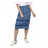 Blue denim washed buttoned skirt for women - stylish waistwear with a distressed finish