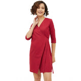 Maroon cotton wrap dress, 34th sleeves above knee length