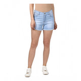 Blue denim women's solid buttoned shorts, perfect for casual summer wear