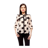 Peach polyester polka roll-up sleeve standard length shirt for women - casual fashion on hanger
