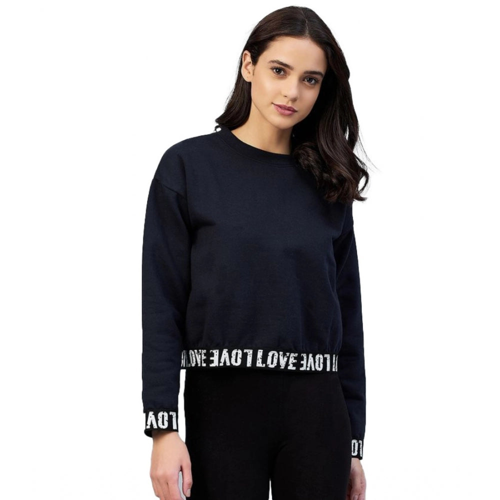 Navy fleece long-sleeve women's sweatshirt - solid design, perfect winterwear