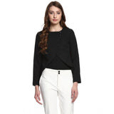 Black polyester diagonal cut long sleeves blazer for women, round neck style