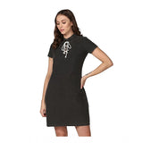 Womens black denim short sleeved above knee dress