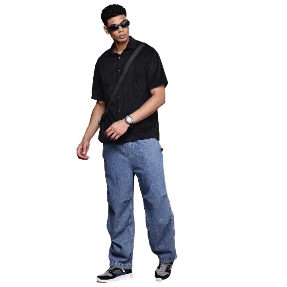 Black cotton blend men's half-sleeve solid shirt - wearable fashion essential for casual looks
