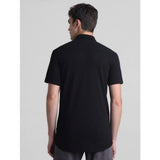 Black cotton blend men's half-sleeve solid shirt