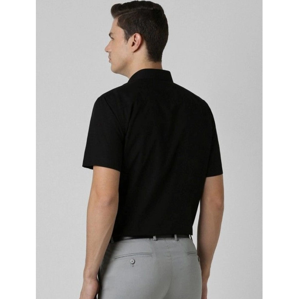 Black cotton blend men's half-sleeve solid shirt - wearable apparel for everyday fashion