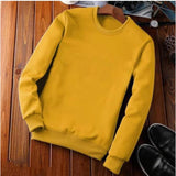 Orange fleece men's casual solid round neck long-sleeve sweatshirt, cozy loungewear for leisure activities